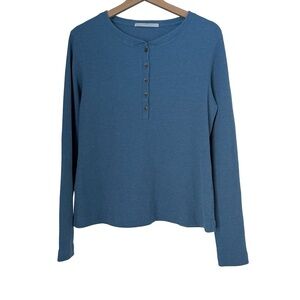 Peruvian Connection Thermal Waffle Knit Henley Top Sz L